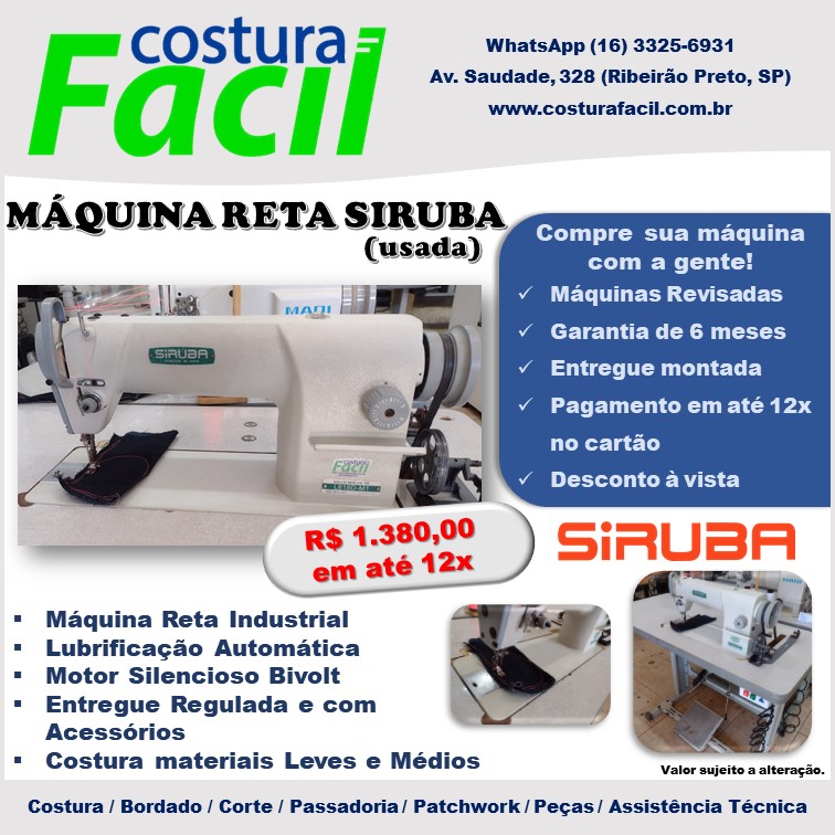 Máquina de Costura Reta SIRUBA - Usada