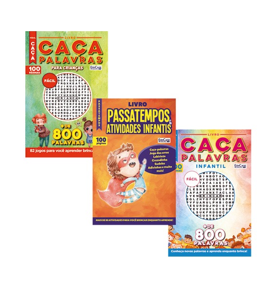 Kit c/ 3 Livros Passatempos Infantis - Fácil -  Para Criança