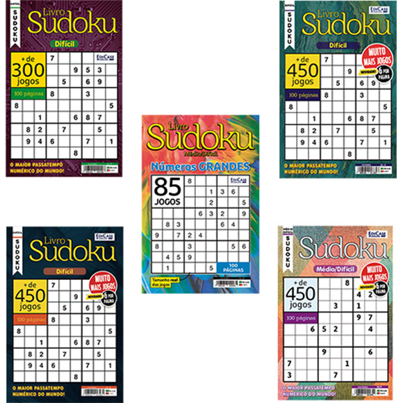 Kit c/ 5 Livros Sudoku - Níveis: Médio/Difícil e Difícil