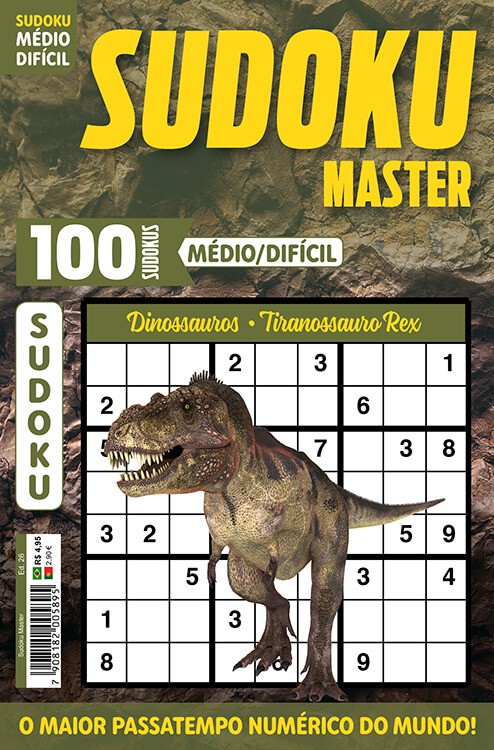 Sudoku Master Ed. 26 - Médio/Difícil - Só jogos 9x9 - Dinossauros - Tiranossauro Rex  