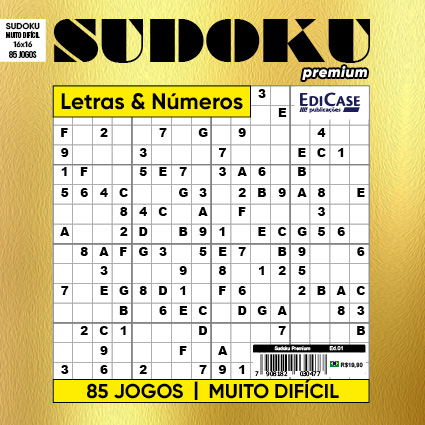Sudoku Premium Ed. 01 - Com Letras e Números - Muito Difícil -  85 Jogos - 16 x 16