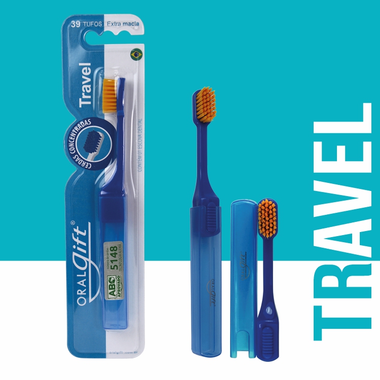 Escova dental OralGift Travel  com 5148 cerdas Ultra Macias - Praticidade sempre à mão.
