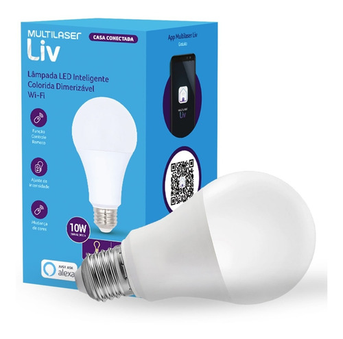 Lâmpada LED Bulbo Inteligente Colorida Dimerizável Wi-Fi - Multilaser Liv - SE224 - Multilaaser - Sixtosix