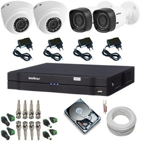 Kit Intelbras CFTV DVR 8 Canais + 2 Câmeras Dome + 2 Câmeras Bullet com HD 2TB + Acessórios