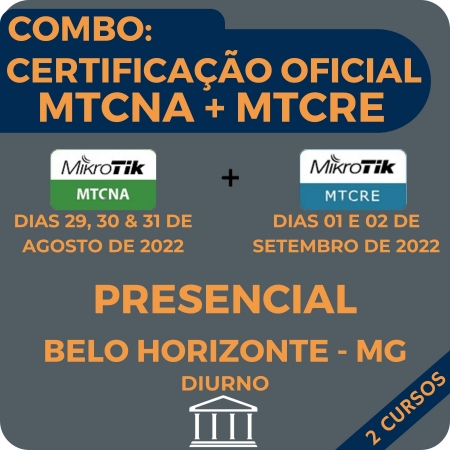 COMBO CERTIFICAÇÃO OFICIAL MIKROTIK MTCNA + MTCRE COM ANDERSON MATOZINHOS - BELO HORIZONTE MG 29 DE AGOSTO A 02 DE SETEMBRO