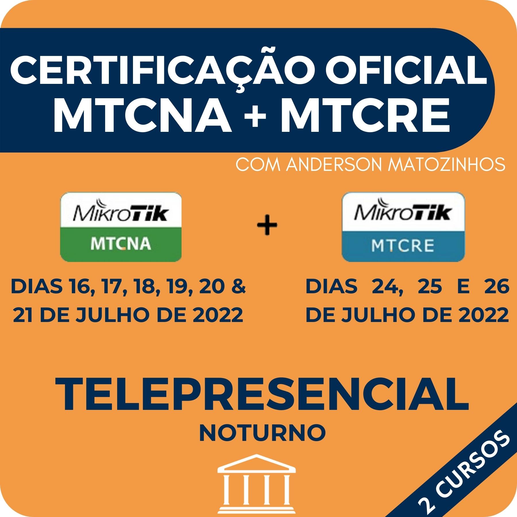 Combo Certificações Oficiais Mikrotik - MTCNA + MTCRE com Anderson Matozinhos - Telepresencial - JULHO 2022  - Voz e Dados Academy