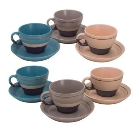 Jogo de xícaras para chá em porcelana Bon Gourmet Ribbon 6 peças 200ml colorida