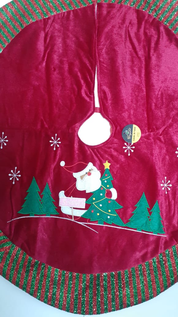 Saia Árvore Natal Veludo Decorado Com Brilho nas Bordas 90 cm