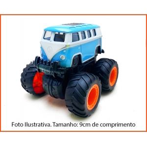 Kombi Monster Truck Azul Fricção 4x4 Gira 360 graus