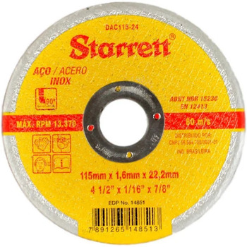 12 Disco De Corte 4 1/2 Aço Inox Dac115-24 Starret 1.6mm  - EMPORIO K 