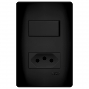 Conjunto Interruptor Simples +1 Tomada 10a Preto Fosco Black