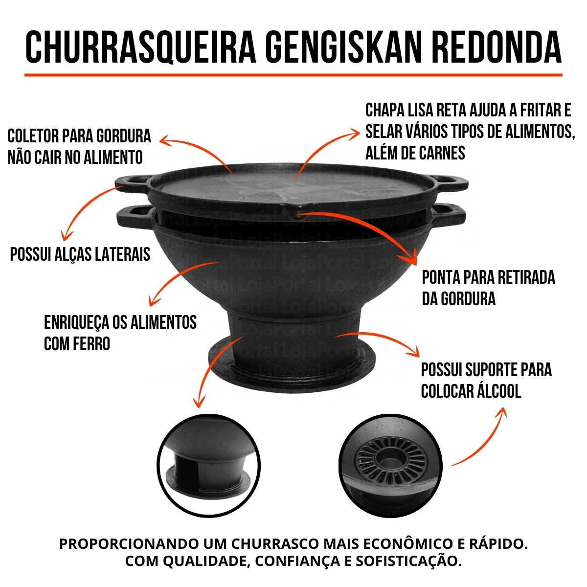 Gengiskan Redonda Ferro Fundido com Chapa Lisa  - Loja Portal