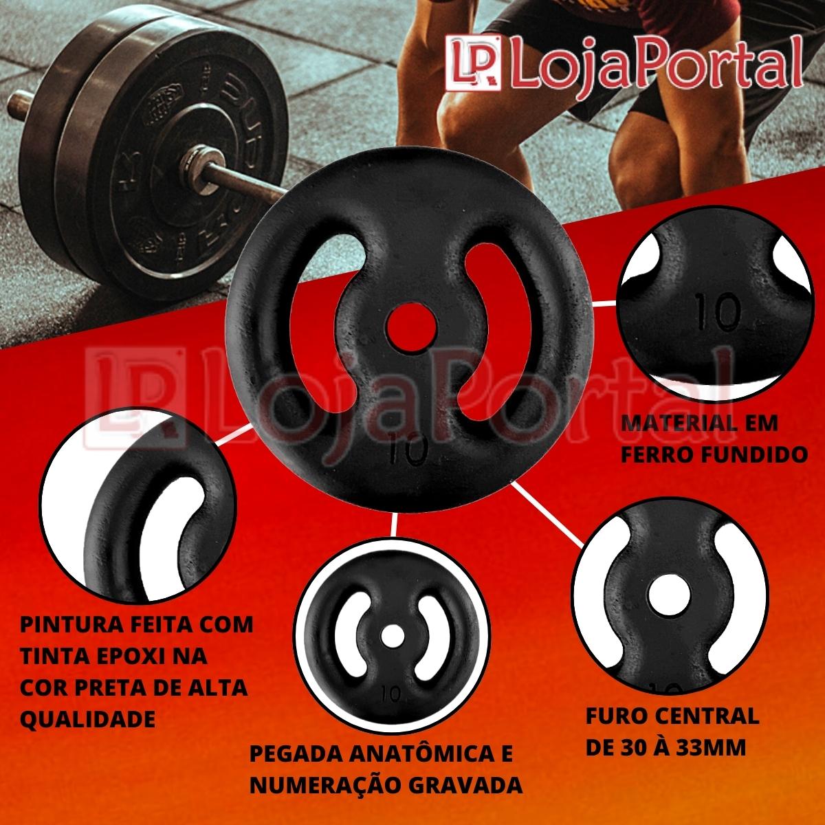 kit 30KG Em Anilhas de Ferro E Barra W Fitness Musculação - Loja Portal