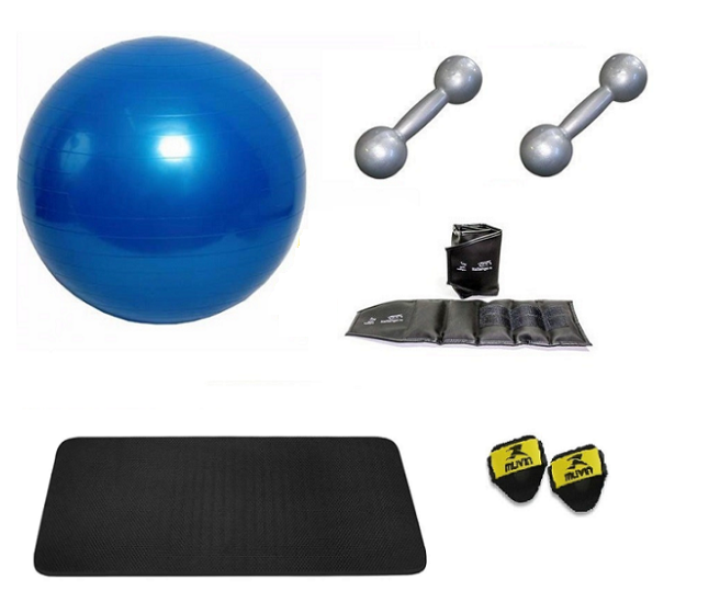 Kit Bola Suíça para Pilates, Colchonete EVA, Par Tornozeleira 2kg e Par de Halteres 2kg  - Loja Portal