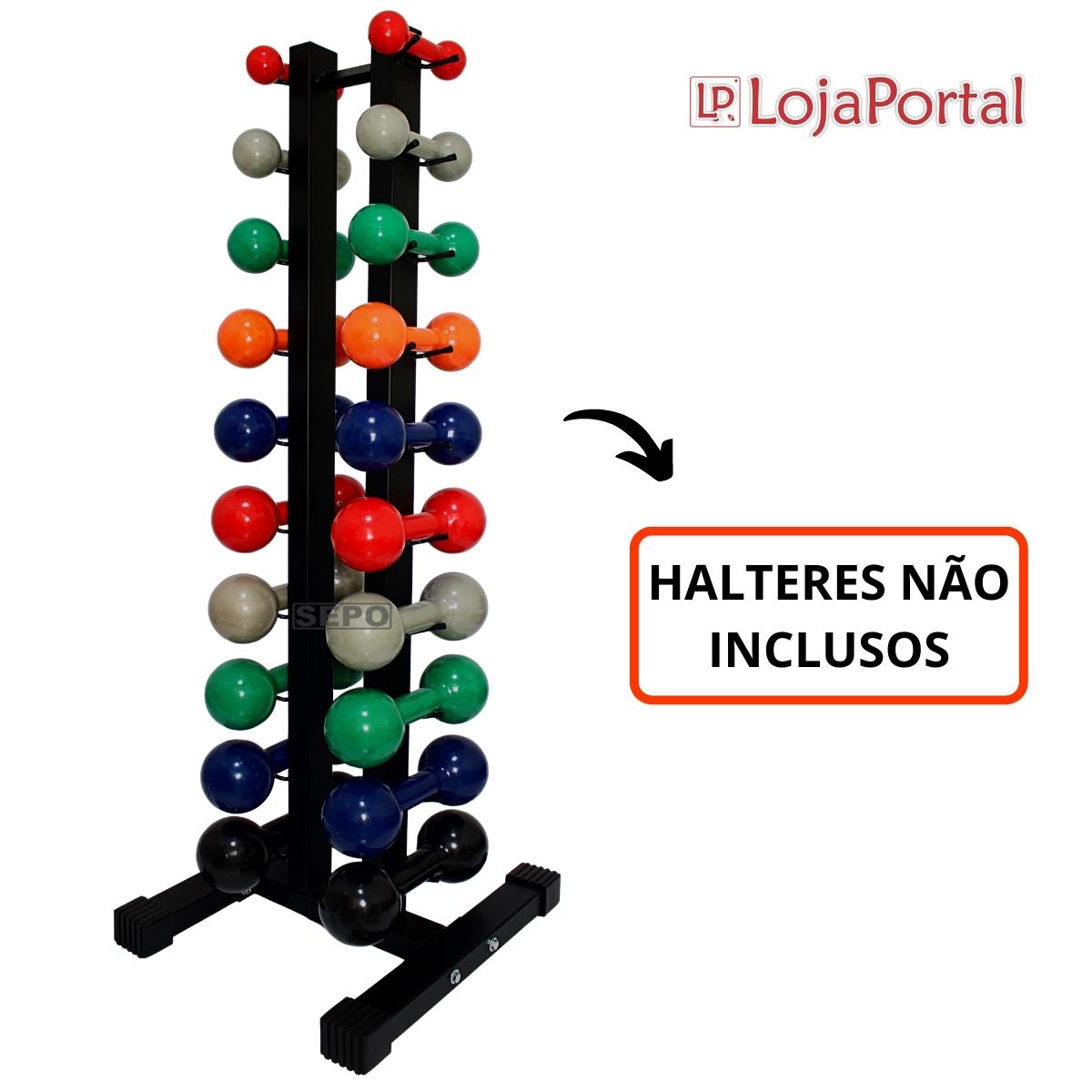 Torre Suporte De Chão Para 20 Halteres Expositor Preto - Loja Portal