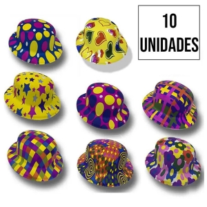 Chapéu Coquinho Estampado Colorido para Festas - 10 Unidades