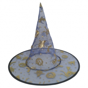 Chapéu de Bruxa Transparente Azul Estampado