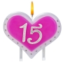 Vela de Aniversário 15 Anos Coração Rosa Glamour