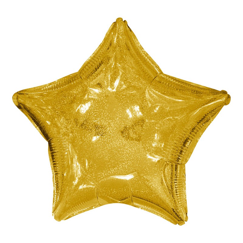 Balão Metalizado Estrela Holográfica Ouro - 20 Polegadas