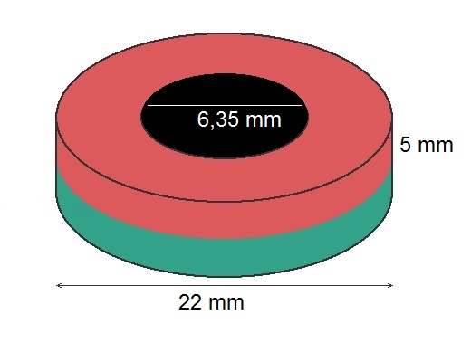 Imã de Neodímio Anel N35 22x6,35x5 mm - Polo Magnético 