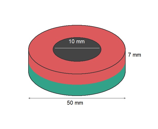 Imã de Neodímio Anel N42 50x10x7 mm  - Polo Magnético 