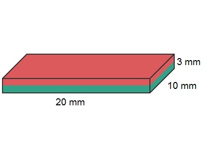 Imã de Neodímio Bloco N35 20x10x3 mm - Polo Magnético 