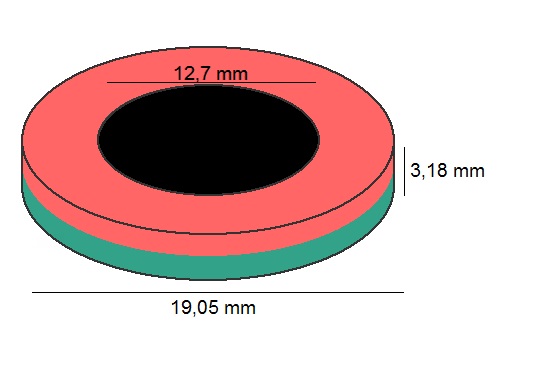 Imã de Neodímio Anel N35 19,05x12,7x3,18 mm  - Polo Magnético 