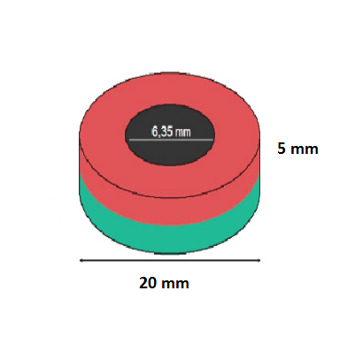 Imã de Neodímio Anel N42 20x6,35x5 mm  - Polo Magnético 