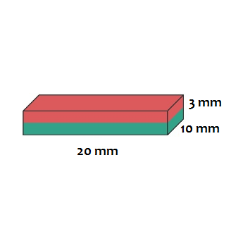 Imã de Neodímio Bloco N42 20x10x3 mm - Polo Magnético 