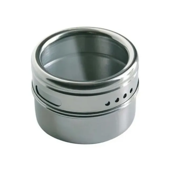 Porta Condimento Tempero Inox com 6 potes + Suporte Retangular - Polo Magnético 