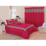 Kit cobre leito Casal Queen Amazon com uma cortina de 2 metros 5 peças- Pink