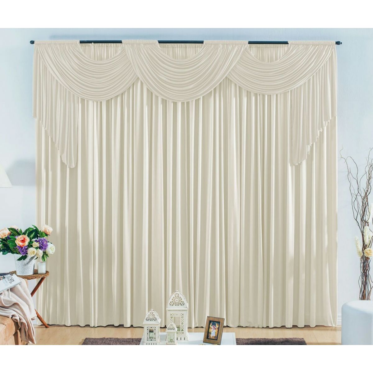 Cortina London - uma cortina creme com branco + uma Creme 3 x 2,80metros