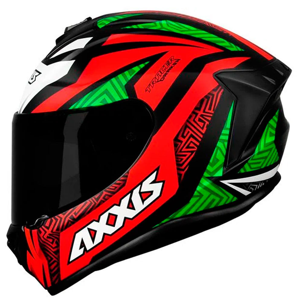 Capacete Axxis Tracer Gloss Preto Vermelho E Verde - Planet Bike Shop Moto Acessórios