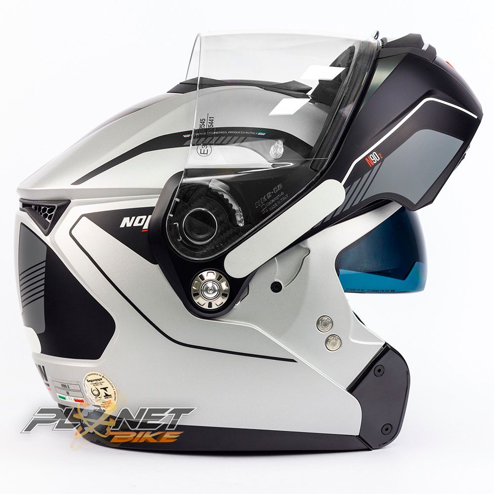 Capacete Nolan N90-2 Straton - Prata - Escamoteável C/ Viseira Solar Interna - Planet Bike Shop Moto Acessórios
