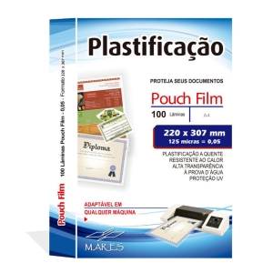 Pouch Film para Plastificação A4 220x307x0,05mm (125 micras) - Pacote com 100 unidades