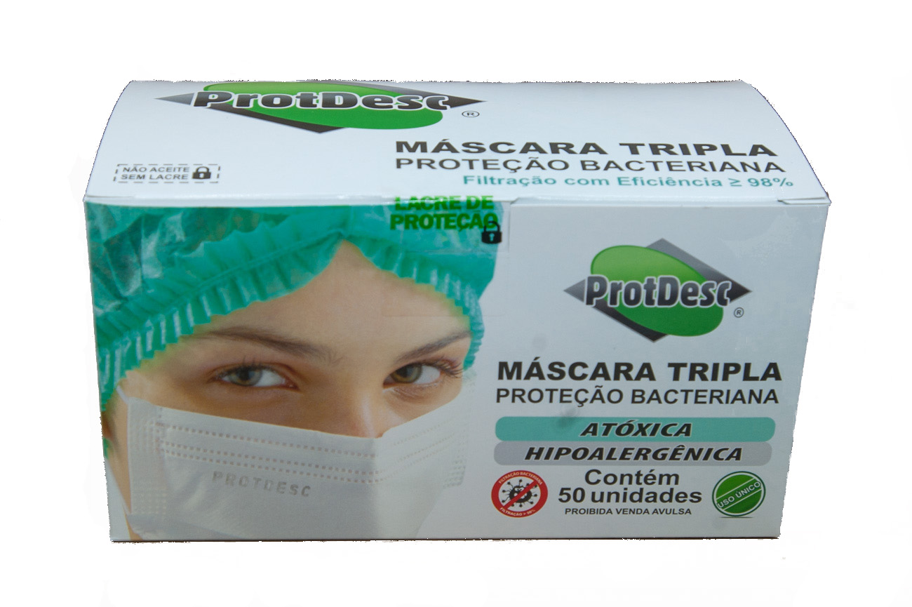 KIT 15 Caixas Mascara Tripla Descartável Proteção Bacteriana Protdesc