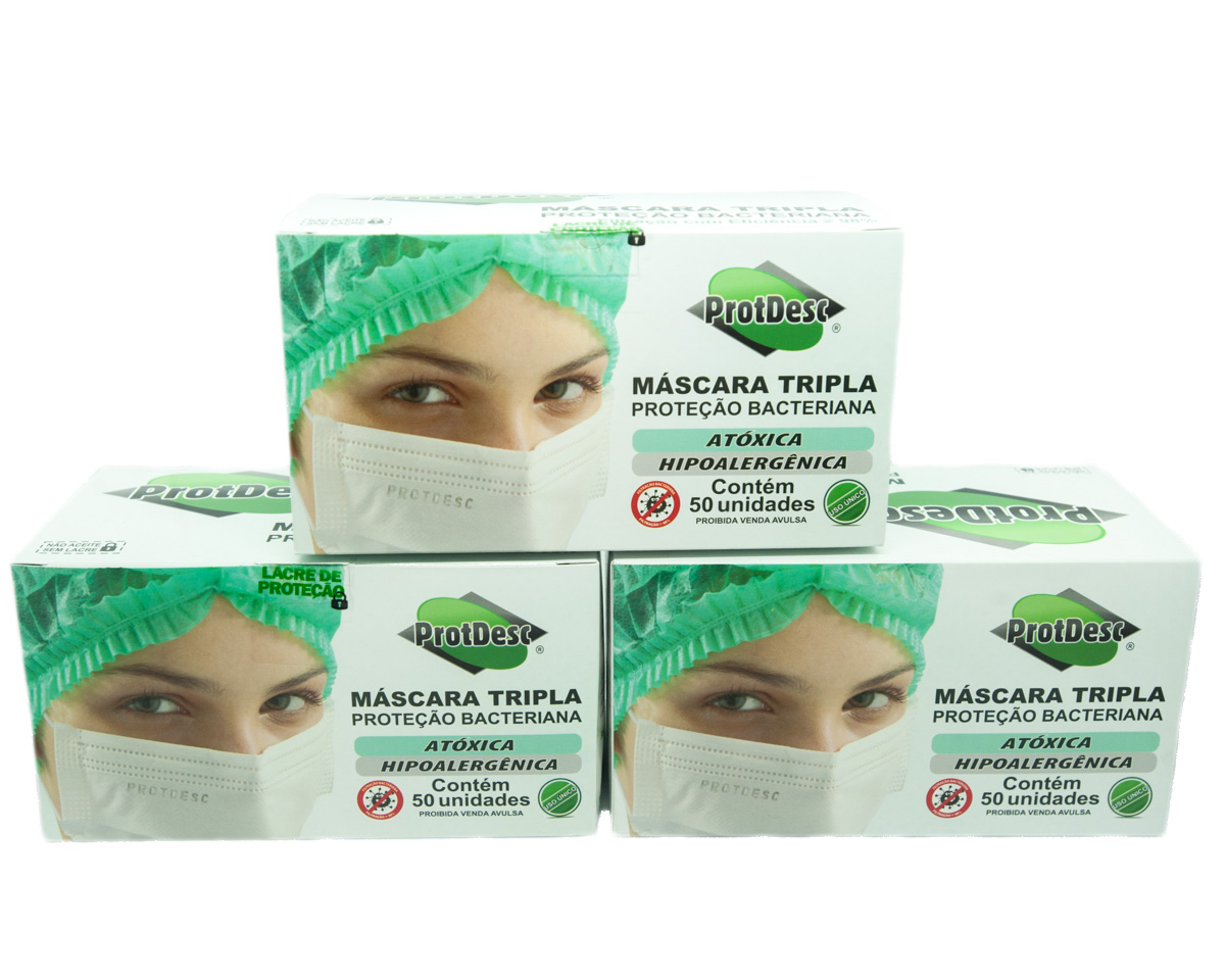 KIT 3 Caixas Mascara Tripla Descartável Proteção Bacteriana Protdesc