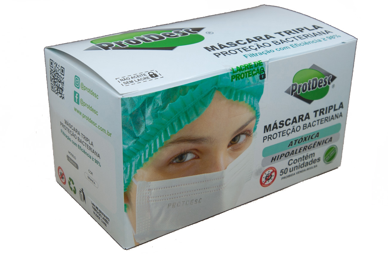 KIT 8 Caixas Mascara Tripla Descartável Proteção Bacteriana Protdesc