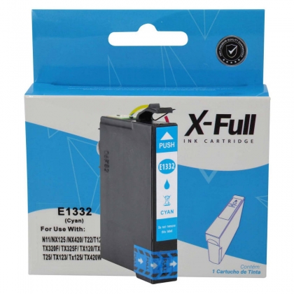 Cartucho de Tinta X-Full Compatível com Epson E1332 para Impressora T22 T25 TX120 TX420W TX320F NX420 TX123 Ciano 8ml