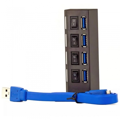 Hub USB 3.0 4 portas USB com Led Indicador e Botão On/Off Individuais Suporta HD 500GB Tomate MST-003