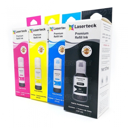 Compatível: Kit Colorido de Tinta Laserteck para Epson L4150 L4160 L6160 L6171 L6190 / Preta Pigmentada e CMY Corante