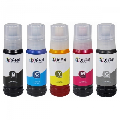 Kit 5 Cores Tinta Compatível para Epson 555 / 554 X-Full para L8160 L8180 5x70ml Preto Pigmentado e Coloridas Corante