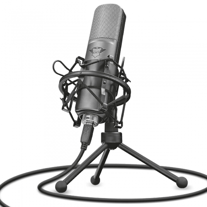 Microfone de Mesa Cardioide Unidirecional com Tripé Filtro Pop Montagem de Choque e Antivibrações Trust GXT 242 Lance