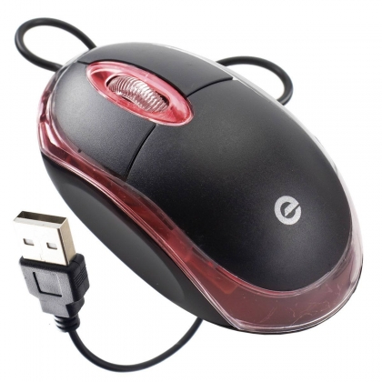 Mouse USB Compacto 1000 DPI Óptico Borda Transparente com LED Vermelho Exbom MS-9 Preto
