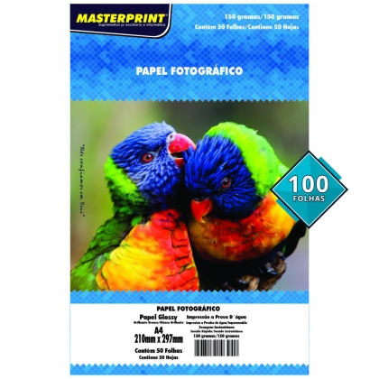 Papel Fotográfico 150g A4 Glossy Branco Brilhante Masterprint com 100 Folhas