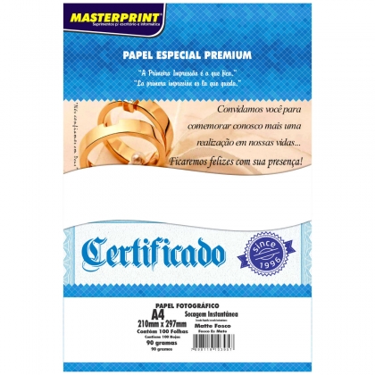 Papel Matte 90g A4 Fotográfico Branco Fosco Masterprint com 100 Folhas