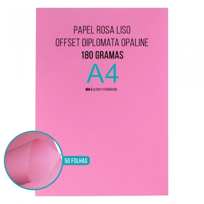 Papel Rosa Diplomata Opaline Offset Liso 180g A4 Massa Colorida Tipo Ofício 60kg Pacote com 50 folhas
