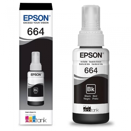 Tinta Epson 664 T664120 T664120AL Preta Original para Ecotank L365 L355 L396 L200 L220 L455 L495 L375 Refil de 70ml
