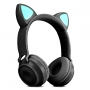Headphone com Orelhas de Gatinho em LED 8 Cores Bluetooth 5.0 Dobrável Microfone Embutido Exbom HF-C290BT Preto