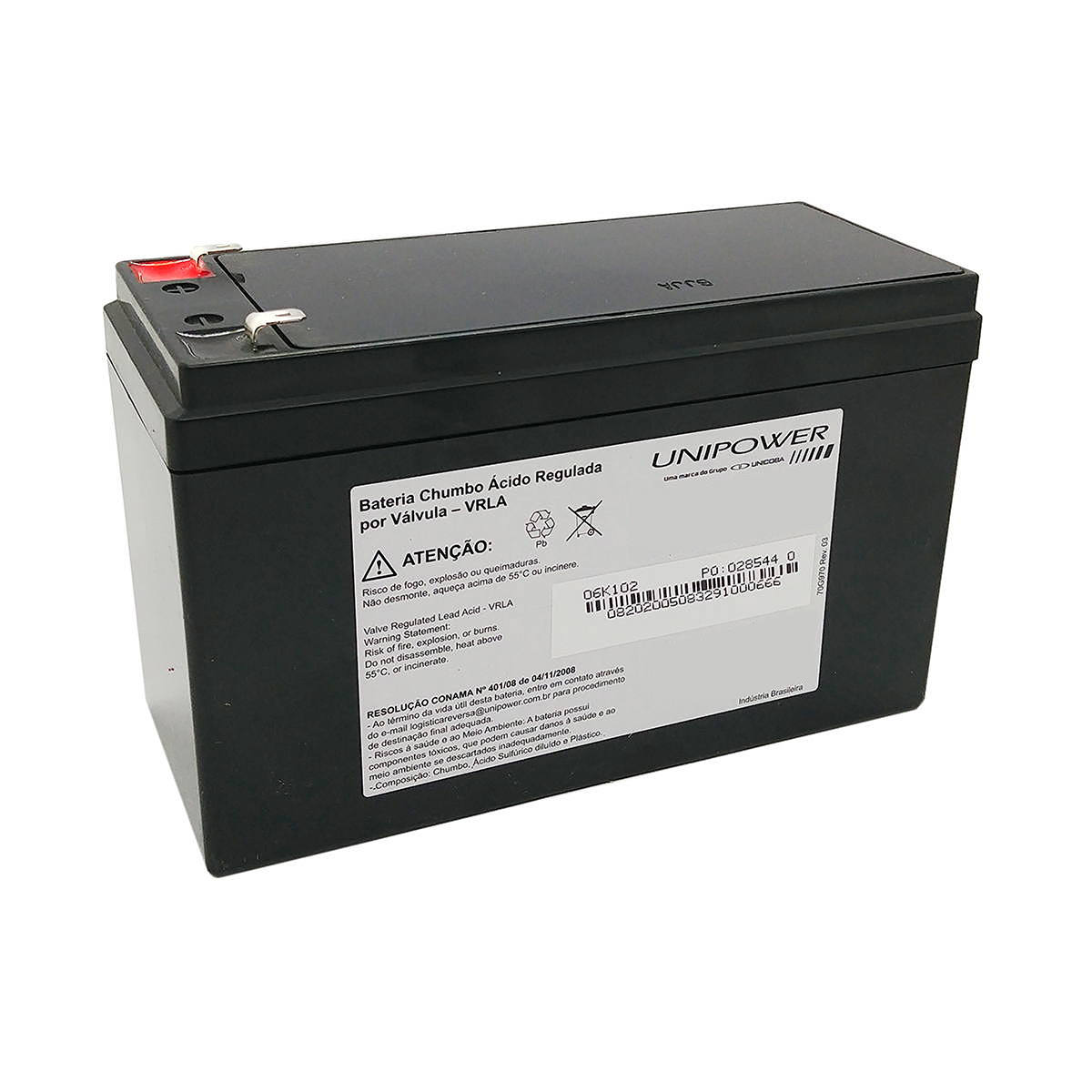 Bateria 12V 4Ah Selada para Centrais de Alarme Sistema de Segurança CFTV Cerca Elétrica Unicoba Unipower UP12ALARME